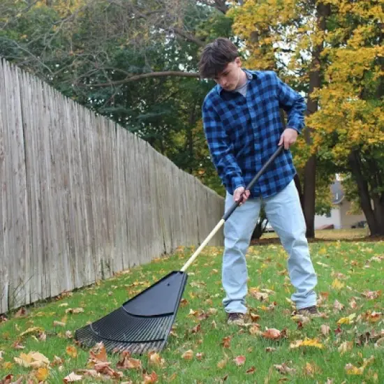 Emsco 31 Tines 3" Leaf Rake Resin Head and Hardwood Handle with Soft Foam Grip Black image {2}