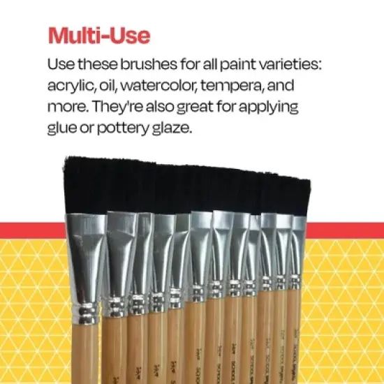 School Smart Black Bristle Paint Brushes, Short Handle, 3/4 Inch, Set of 12 image {4}