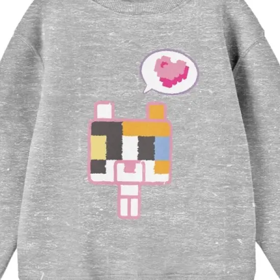 Minecraft Franchise Colorful Kitten with Block Heart Youth Heather Gray Crew Neck Sweatshirt image {1}