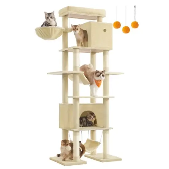 Feandrea Cat Tree, 79.1 Inch Tall Cat Tower for Indoor Cats, Multi-Level Large Cat Condo with 4 Scratching Posts, 2 Hammocks, a Perch, 2 Cat Caves image {6}