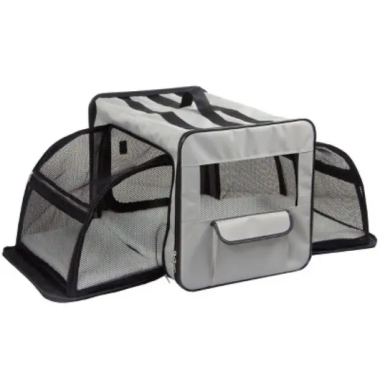 Pet Life Capacious Dual-Expandable Wire Folding Collapsible Travel Dog Crate - Gray image {3}