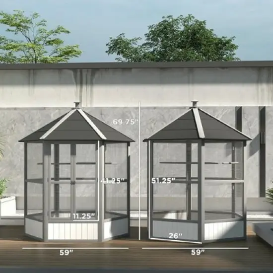 Resenkos Cat Cage, Cat Crate Kennel Enclosure Playpen,74" Wooden Outdoor Cat House Catio with High Weight Capacity, Light Gray image {12}