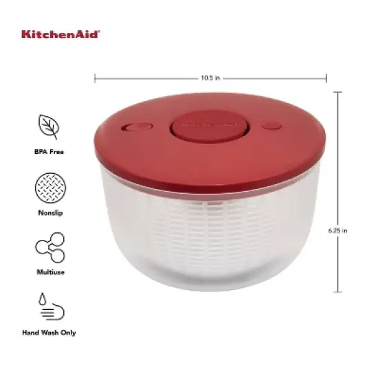 KitchenAid Salad Spinner: Large 7.43 Qt Red Plastic Lettuce Spinner, Hand Wash, 2-Piece Set image {7}