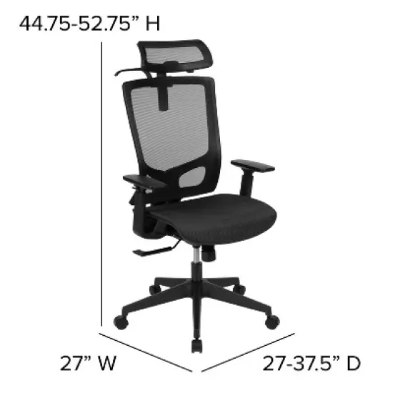 Flash Furniture Ergonomic Black Mesh Office Chair-Synchro-Tilt, Pivot Headrest, Adjustable Arms image {5}