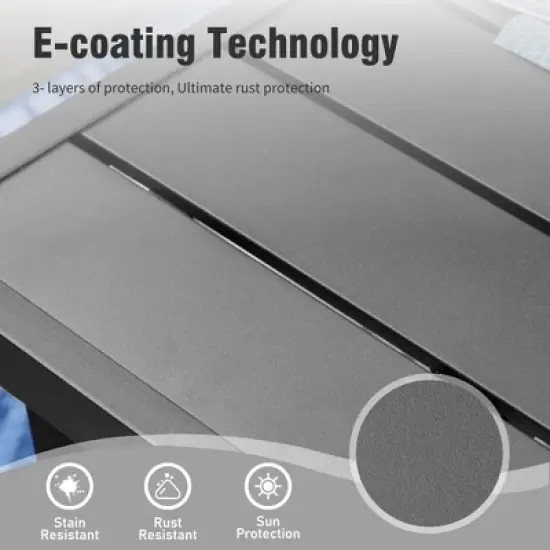 Captiva Designs 9pc Spacious Slat-top Rectangle Metal Table with Umbrella Hole & Textilene Reclining Foldable Chairs image {4}