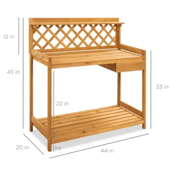 Best Choice Products Outdoor Wooden Garden Potting Bench, Workstation Table w/ Cabinet Drawer, Open Shelf image {6}