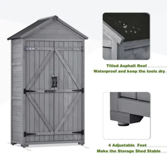 5.8ftx3ft Outdoor Wood Lean-to Storage Shed Tool Organizer with Waterproof Asphalt Roof, Lockable Doors, 3-tier Shelves-ModernLuxe image {3}