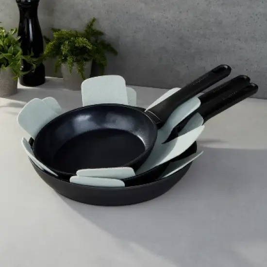 BergHOFF Helix 3Pc Nonstick Ceramic Frying Pan Set, Recycled Aluminum, Black image {4}
