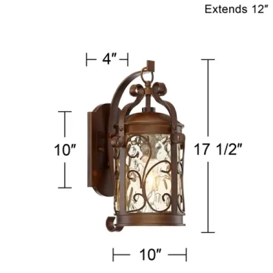 John Timberland Conway Vintage Rustic Outdoor Wall Light Fixture Oil Rubbed Bronze Scroll 17 1/2" Amber Hammered Glass for Post Exterior Barn Deck image {7}