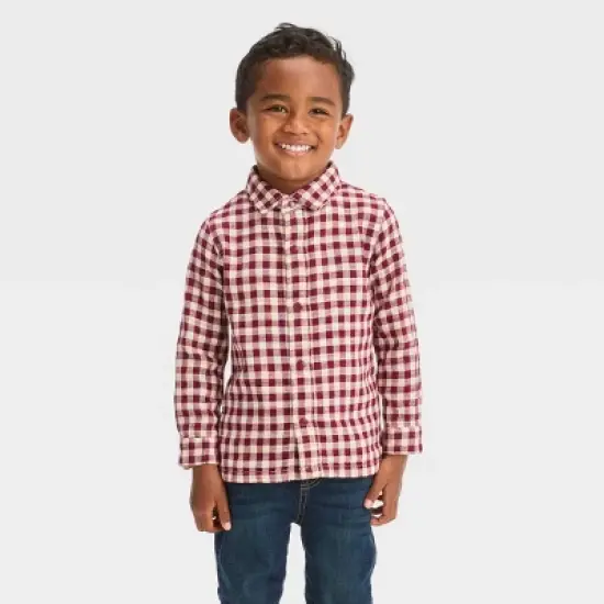 Toddler Boys' Long Sleeve Reversible Flannel Shirt - Cat & Jack&trade; Burgundy image {3}