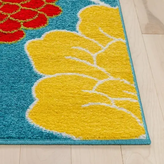 Well Woven Modern Daisy Flowers Blue Kids Room Floral Area Rug image {2}