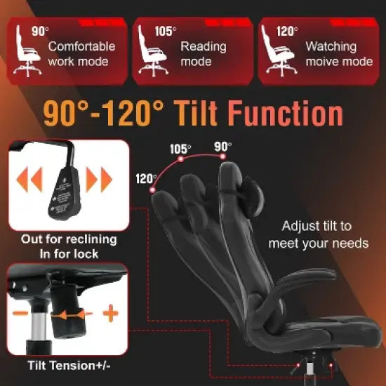 FDW PC Gaming Chair Office Chair Desk Chair with Lumbar Support Flip Up Arms Headrest image {4}