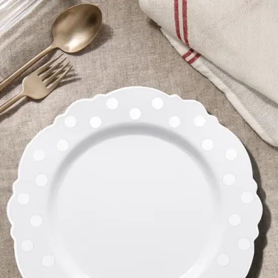 Smarty Had A Party 7.5" White w/ Silver Dots Blossom Plastic Salad Plates - 120 pcs image {8}