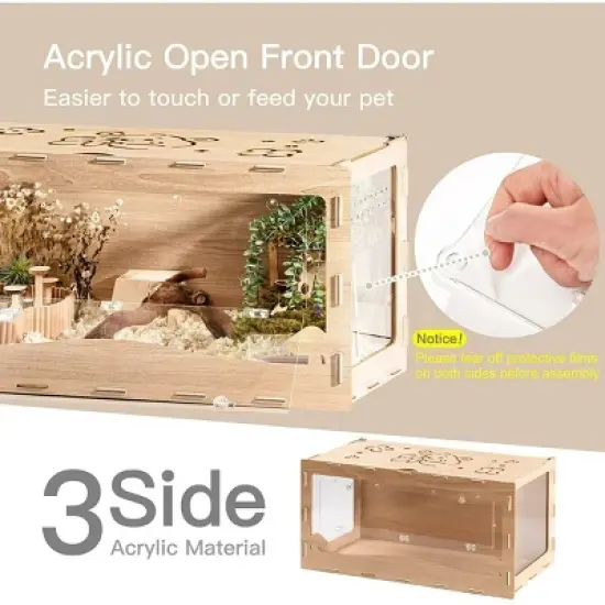 Mewoofun Pet Crates And Houses Large Hamster Cage Wooden Gerbil Cage, Hamster House with Openable Roof Window, Brown, 39.4"*19.7"*19.7" image {4}