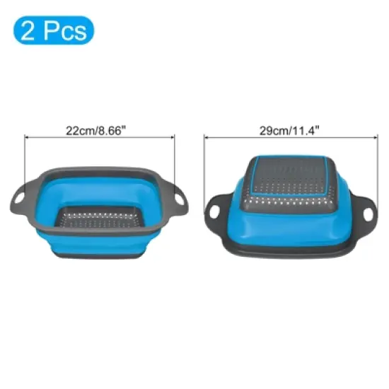 Unique Bargains Collapsible Colander Set Silicone Square Foldable Strainer with Handle Space Saving image {1}