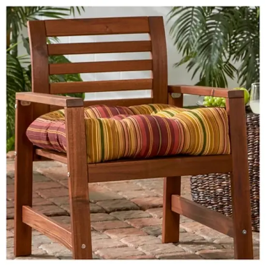 Kinnabari Stripe Outdoor Seat Cushion - Kensington Garden image {1}