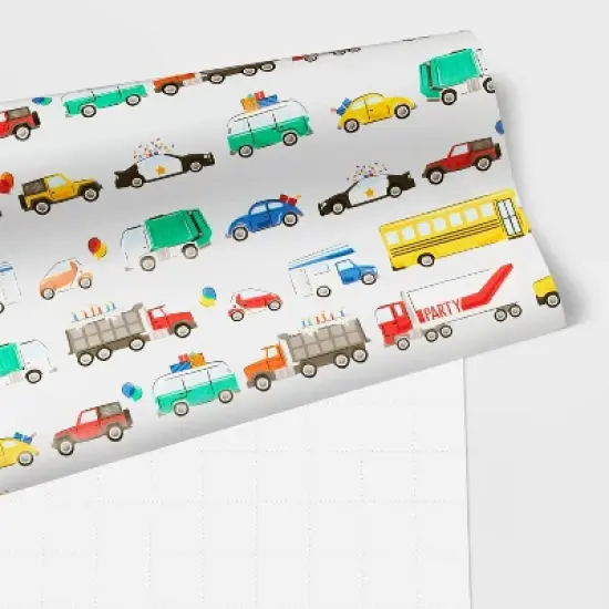 Vehicles Gift Wrapping Paper - Spritz&trade;: Multicolor Sports Theme, Birthday Car Pattern, Boys Gift Wrap, 96" x 30" image {2}
