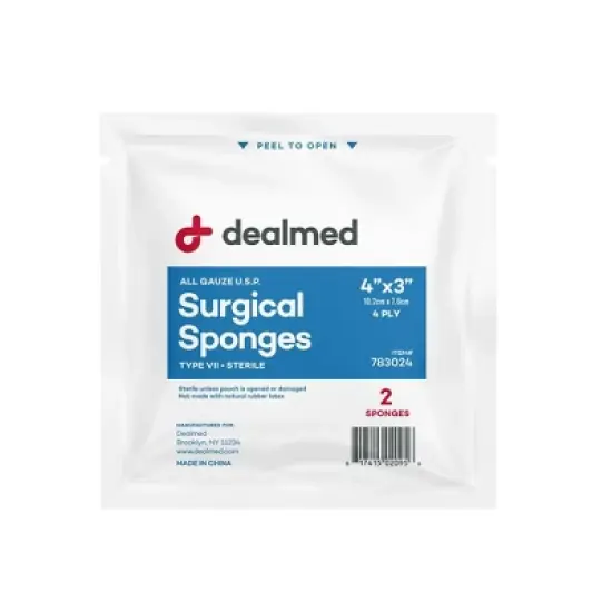 Dealmed 4&rsquo;&rsquo; x 4&rsquo;&rsquo; Sterile Gauze Pads, 12-Ply, Disposable, Individually Wrapped Packages of Two, White, 25 Count image {1}