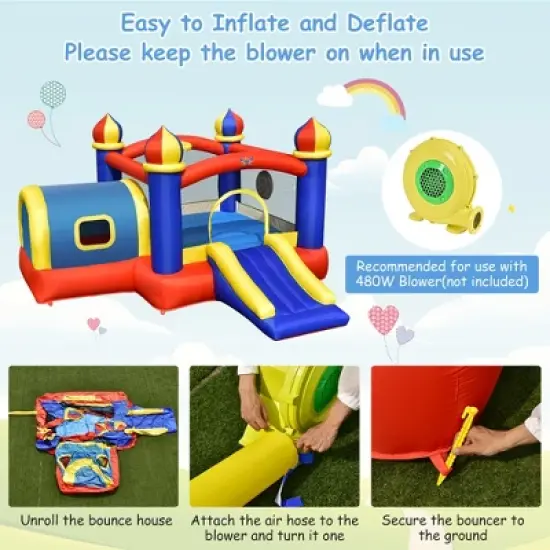 Costway Inflatable Castle Kids Bounce House w/ Slide Jumping & Playhouse Blower Excluded image {7}