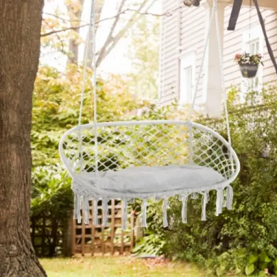 Syemin Patio Swings Chair Macrame Swing with Soft Cushion, Hanging Cotton Rope Chair for Indoor Outdoor Home Patio Backyard, Gray, 51.25"*29.5"*15.75" image {1}