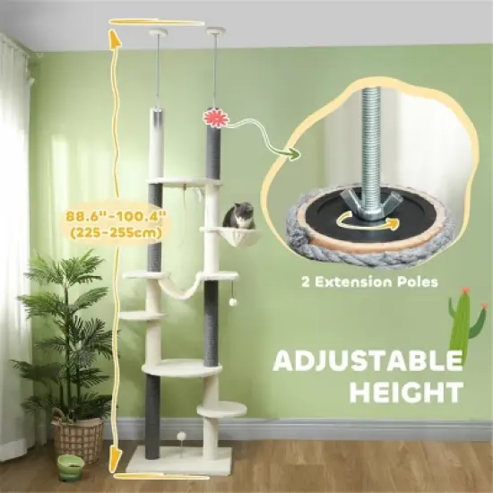 FURNIinspire Pet Tower Cat Tree, Cat Tower Cat Condo Cat Climbing Tower Cat Tree Tower for Indoor Cats Large, White, 17.3"*23.6"*100.4" image {4}