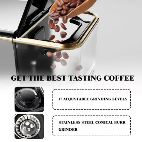 Super Automatic Espresso Machine 20 Bar High Pressure for Latte Espresso and Cappuccino, Stainless Steel Conical Burr Grinder image {3}