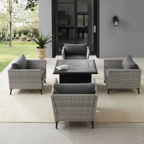 Richland 5pc Outdoor Wicker Conversation Set with Fire Table - Crosley image {2}