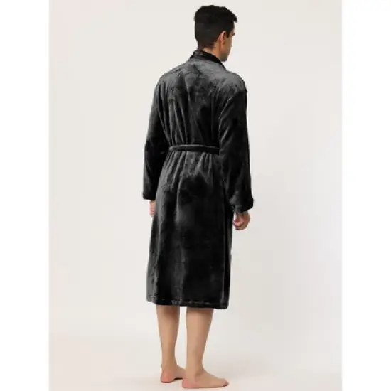 Lars Amadeus Men's Plush Shawl Collar Robe Long Sleeves Spa Bathrobe image {3}