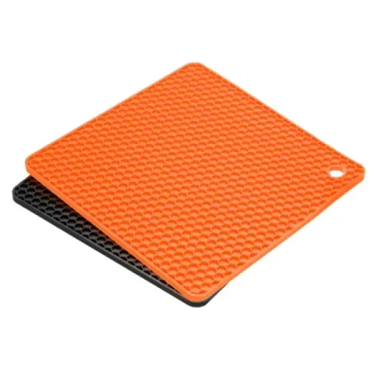 Unique Bargains Silicone Heat Resistant Non-Slip Drying Mat Trivet Mats Black, Orange 2 Pcs image {3}