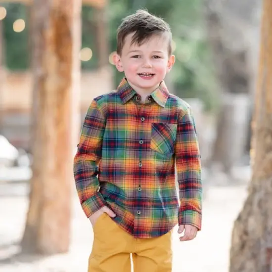 RuggedButts Storybook Rainbow Plaid Long Sleeve Button Down image {3}