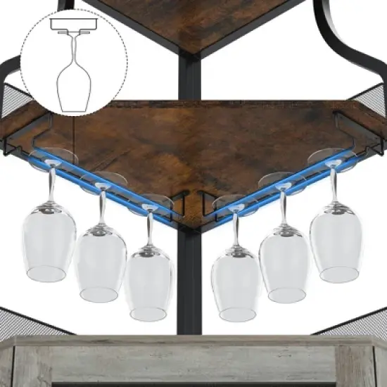 5-Tier Corner Bar Cabinet with Glass Holder & Barn Door, Farmhouse Liquor Storage with Adjustable Shelf for Kitchen, Dining Room, Home Bar, Retro image {4}