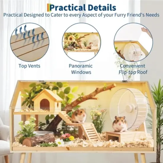 Large Hamster Cage with Legs, Chew-Proof Habitat with Acrylic Window & Openable Top, Small Animal Enclosure for Guinea Pig, Chinchilla, Gerbil image {2}