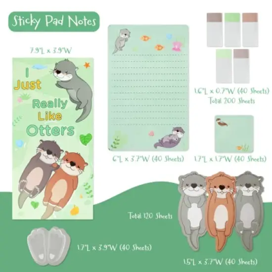 Wrapables Sticky Notes Set, Memo Notepads, Book Tabs, Page Markers, Sticky Notes, Home and Office Supplies (440 Sheets Total), Otters image {1}