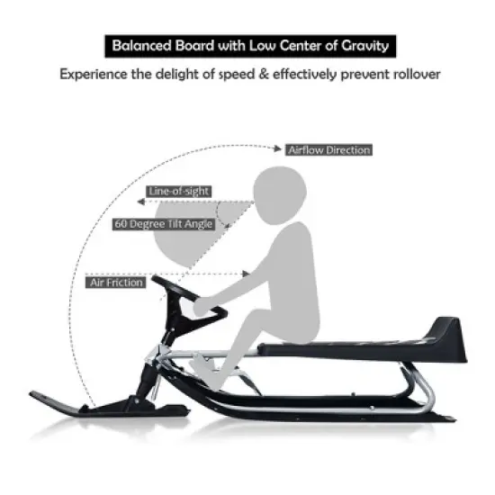 Costway Kids Snow Racer Sled w/Steering Wheel Double Brakes Pull Rope Iron Frame image {7}