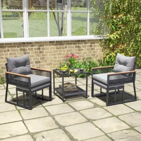 Costway 5 Piece Outdoor Conversation Set Rattan Armchairs with 2-Layer Side Table image {10}