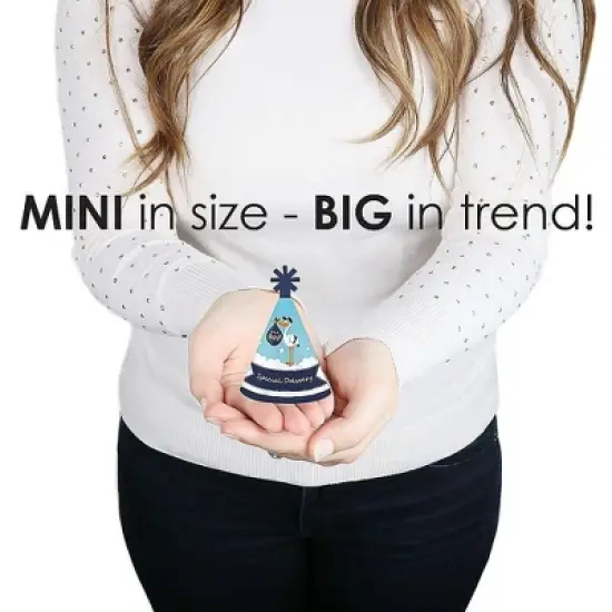 Big Dot of Happiness Boy Special Delivery - Mini Cone Blue It's A Boy Stork Baby Shower Hats - Small Little Party Hats - Set of 8 image {2}