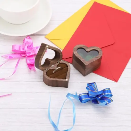 Unique Bargains Heart Shaped Wooden Ring Boxes Jewelry Storage image {3}