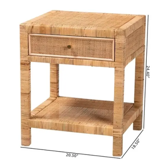 Adelia Natural Rattan & Mahogany 1 Drawer Nightstand with Shelf - Baxton Studio image {10}