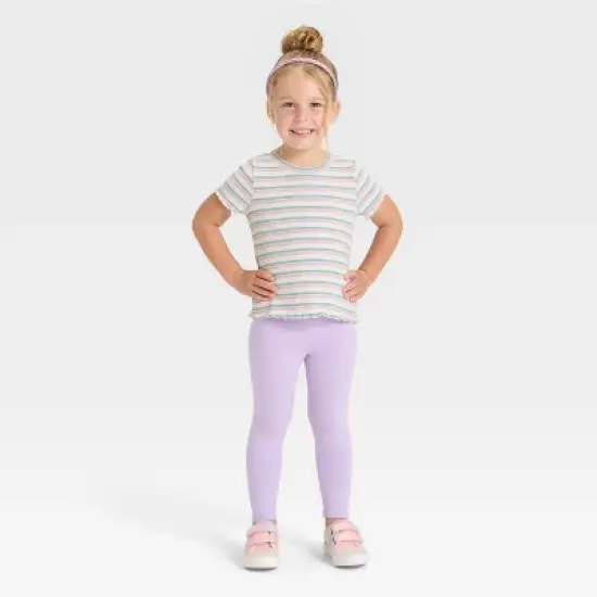 Toddler Girls' Short Sleeve Striped Ribbed T-Shirt - Cat & Jack&trade; Ivory 4T image {2}