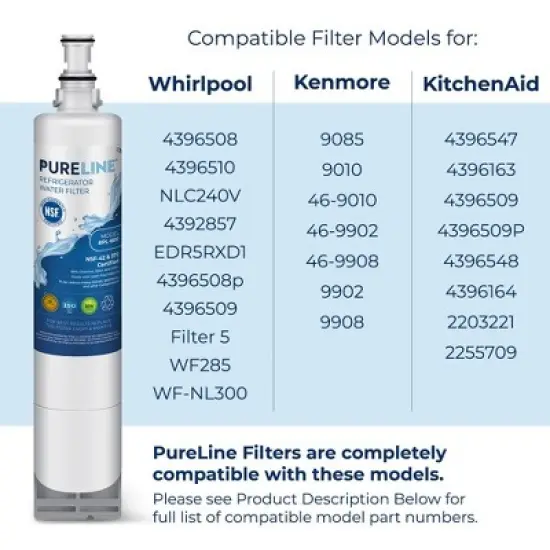 PureLine EDR5RXD1 and 4396508 Replacement for Whirlpool EveryDrop Filter 5, Kenmore 46-9010 Refrigerator Water Filter (2 Pack) image {3}