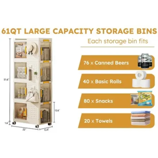 Stackable Storage Bins with Lids 4-Tier, Plastic Storage Bins with Wheels and external Hooks, Mobile Multifunction Utility Storage Organizer image {10}