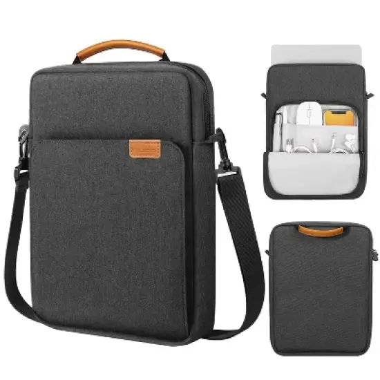 13.3-14 Inch Laptop Sleeve Bag ,Handle Carrying Case with Shoulder Strap, Black & Gray image {9}