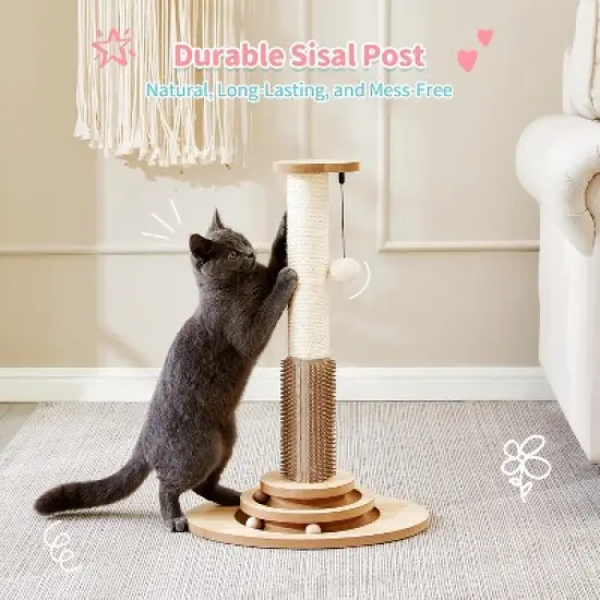 QuestaPack Cat Scratching Post, 23" Tall Sisal Cat Scratcher Post with Cat Self Groomer image {5}