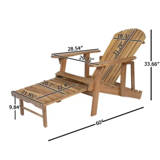 DSVIMOY Adirondack Chair, Folding Outdoor Chair with Extendable leg Rest, Patio Lawn Chair for Outside Garden Backyard, Brown, 60"*29.72"*33.66" image {2}