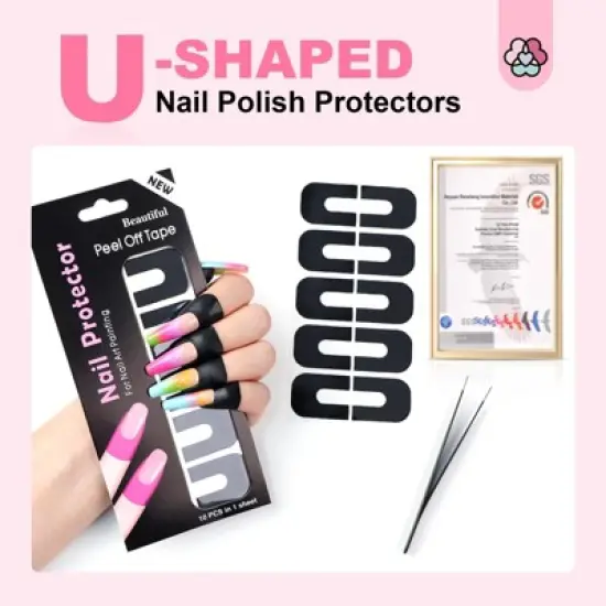 Saviland UV Shield Tapes 100pcs - U-Shaped Anti-Curing Strips for Cuticles & French Tips, Removable Guard Set. image {6}