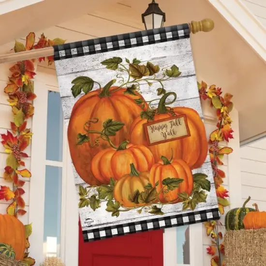 Briarwood Lane Happy Fall Y'all Pumpkins Primitive House Flag Autumn Checkers 28" x 40" image {2}