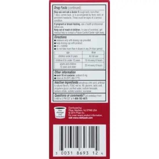 Robitussin Children's Cough & Cold Long Acting Liquid - Fruit Punch - 4 fl oz image {3}
