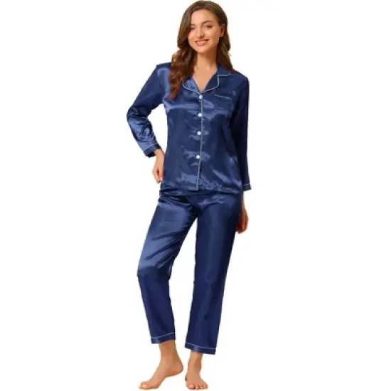 Allegra K Women's Satin Button Down Sleepshirt with Pants Halloween Pajama Set image {9}