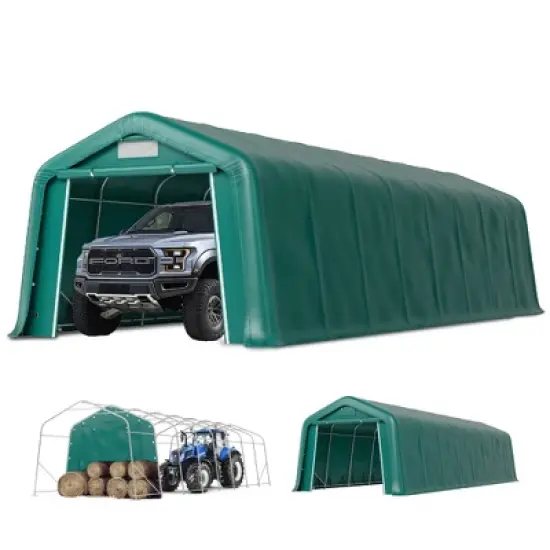 Captiva Designs 11 ft. x 24 ft. x 8.4 ft. Heavy-Duty Portable Garage & Agricultural Shed with Galvanized Frame, Removable Doors and Walls image {16}