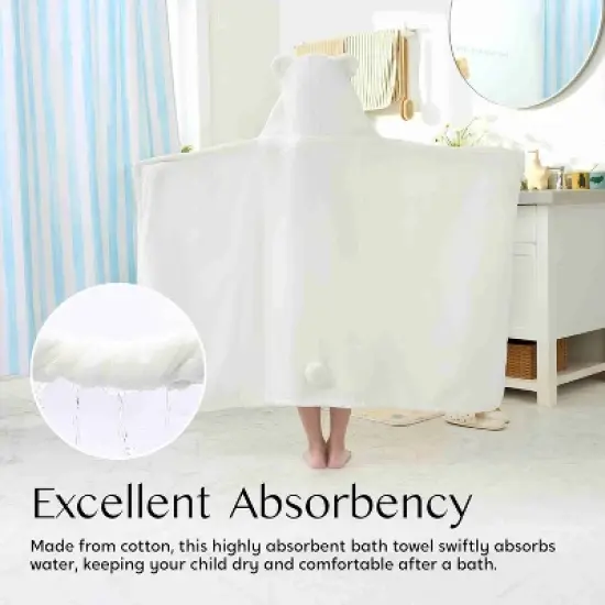 Joyfy Hooded Towel for Kids Soft 30x50in Bath Beach Towel 100% Cotton Toddler Pool Hood Absorbent Swim Wrap  White Bear  for Kids 3-10 Years image {6}